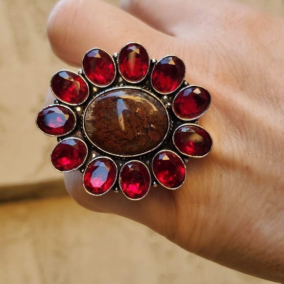 New Seam Agate and Garnet 925 Silver Statement Ring. - Picture 4 of 13